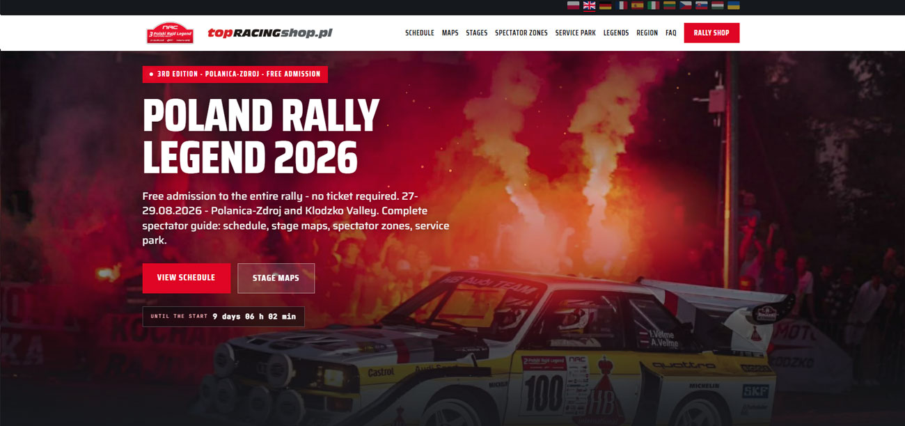 3rd Poland Rally Legend 2026 - spectator guide in eleven languages