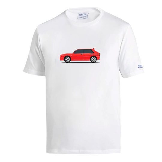Koszulka t-shirt Lancia HF Delta Integrale Sparco biała/czerwona