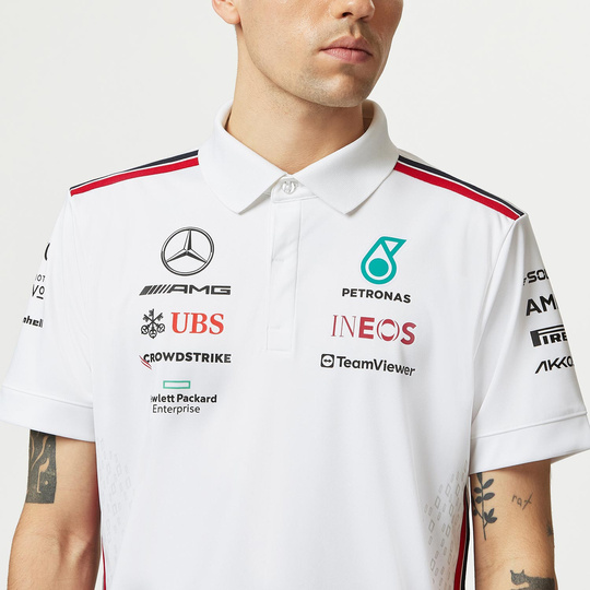 Koszulka polo męska Team biała Mercedes AMG F1 