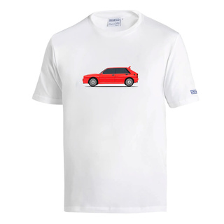 Koszulka t-shirt Lancia HF Delta Integrale Sparco biała/czerwona
