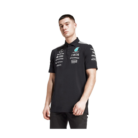 Koszulka polo męska Team czarna Mercedes AMG F1 2025