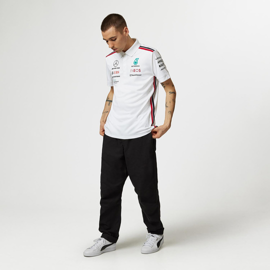 Koszulka polo męska Team biała Mercedes AMG F1 